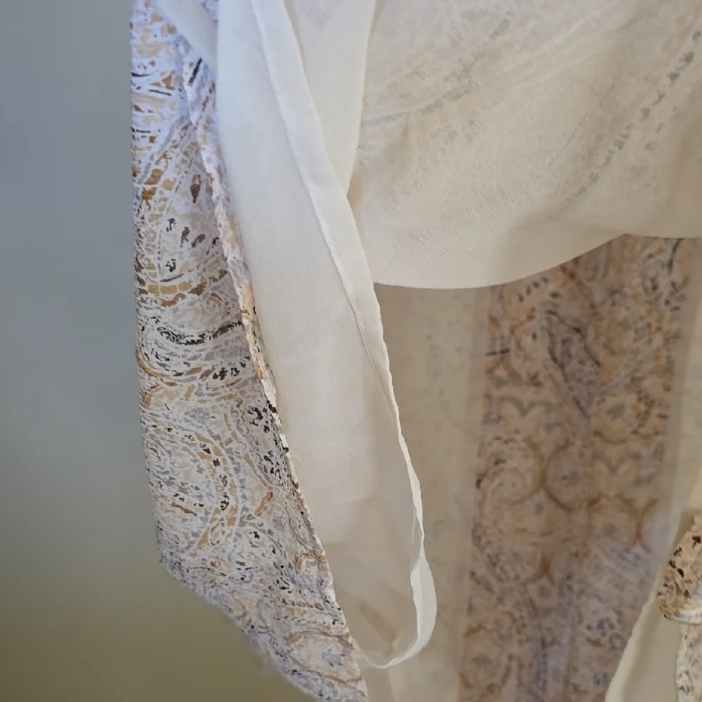 20W Silk Kate Hill Cream Print Long Sleeve Buttoned V-neck Blouse With Lining - Picture 5 of 5